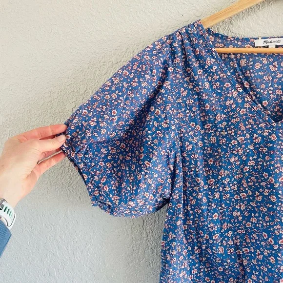 Madewell Blue Floral Puff Sleeve Top - Picture 4 of 11